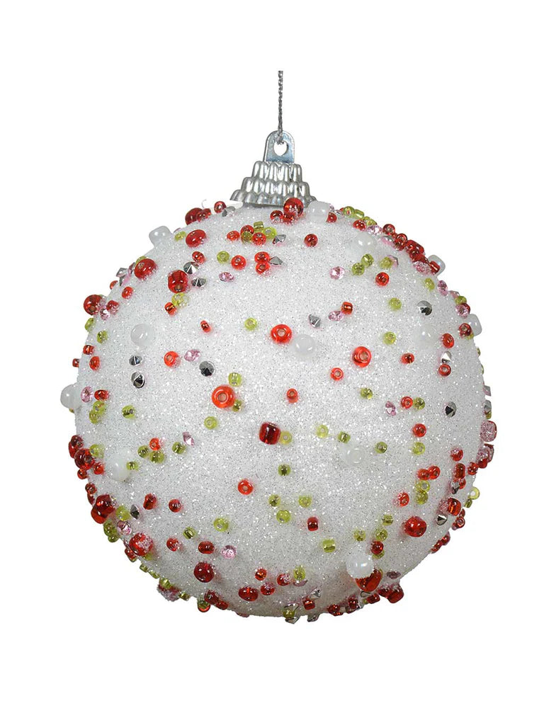 Bauble foam with glitters and beads white/colour(s) dia8cm