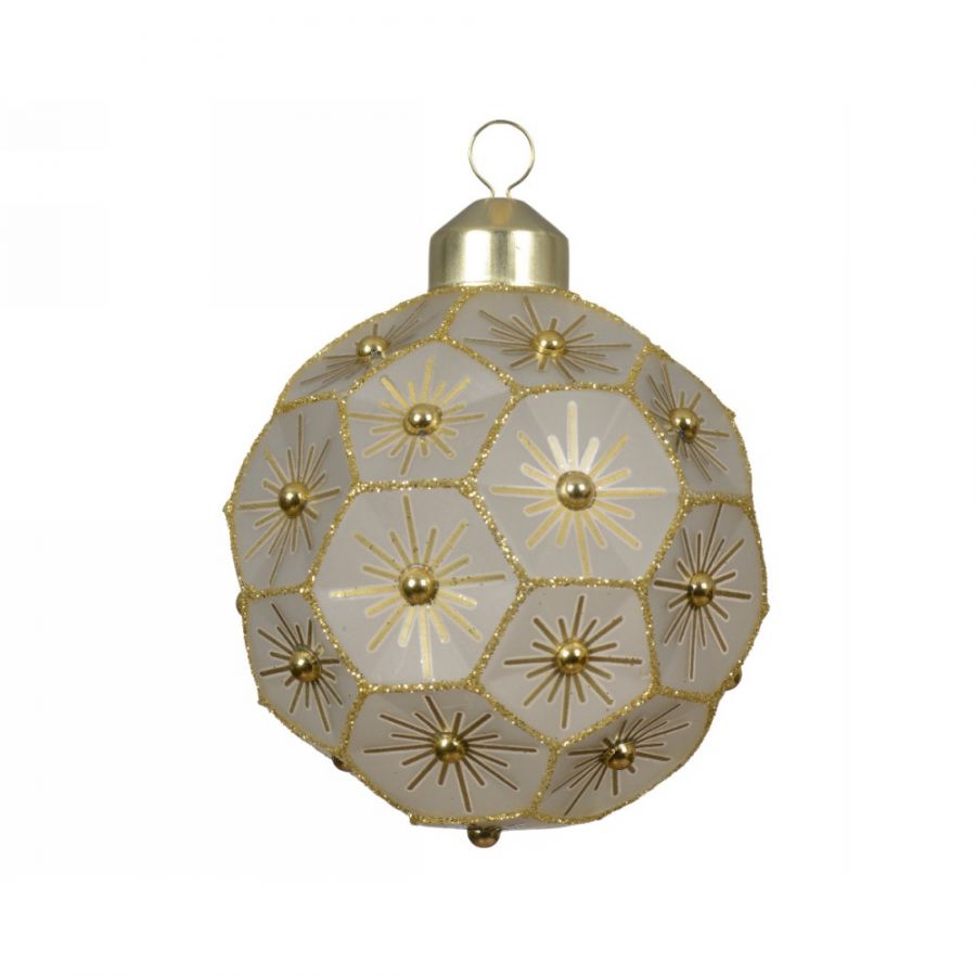 Bauble glass iris finish w hexagon-shaped design iris dia8cm