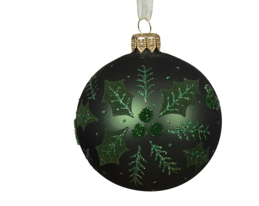 Bauble glass matt holly ton sur ton pine green dia8cm