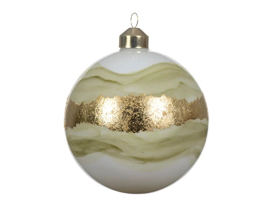 Bauble glass opaque color w colorflow, golden line winter white/colour(s) dia10cm