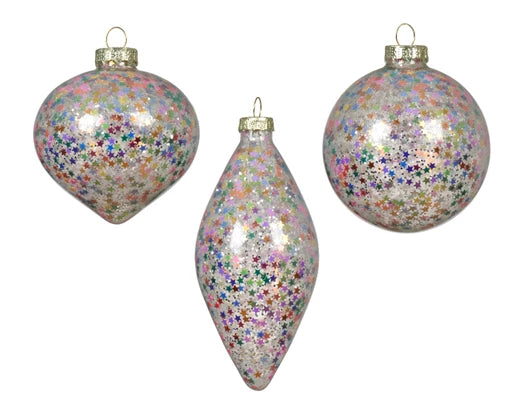 Bauble glass transparent color w spangles inside 3ass transparent/colour(s) dia8cm