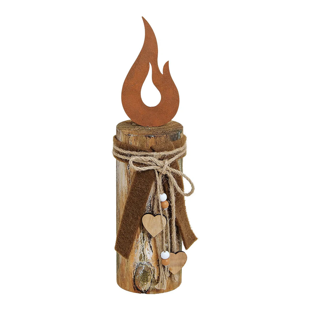 Candle metal on wooden stake (8x8x35 cm)