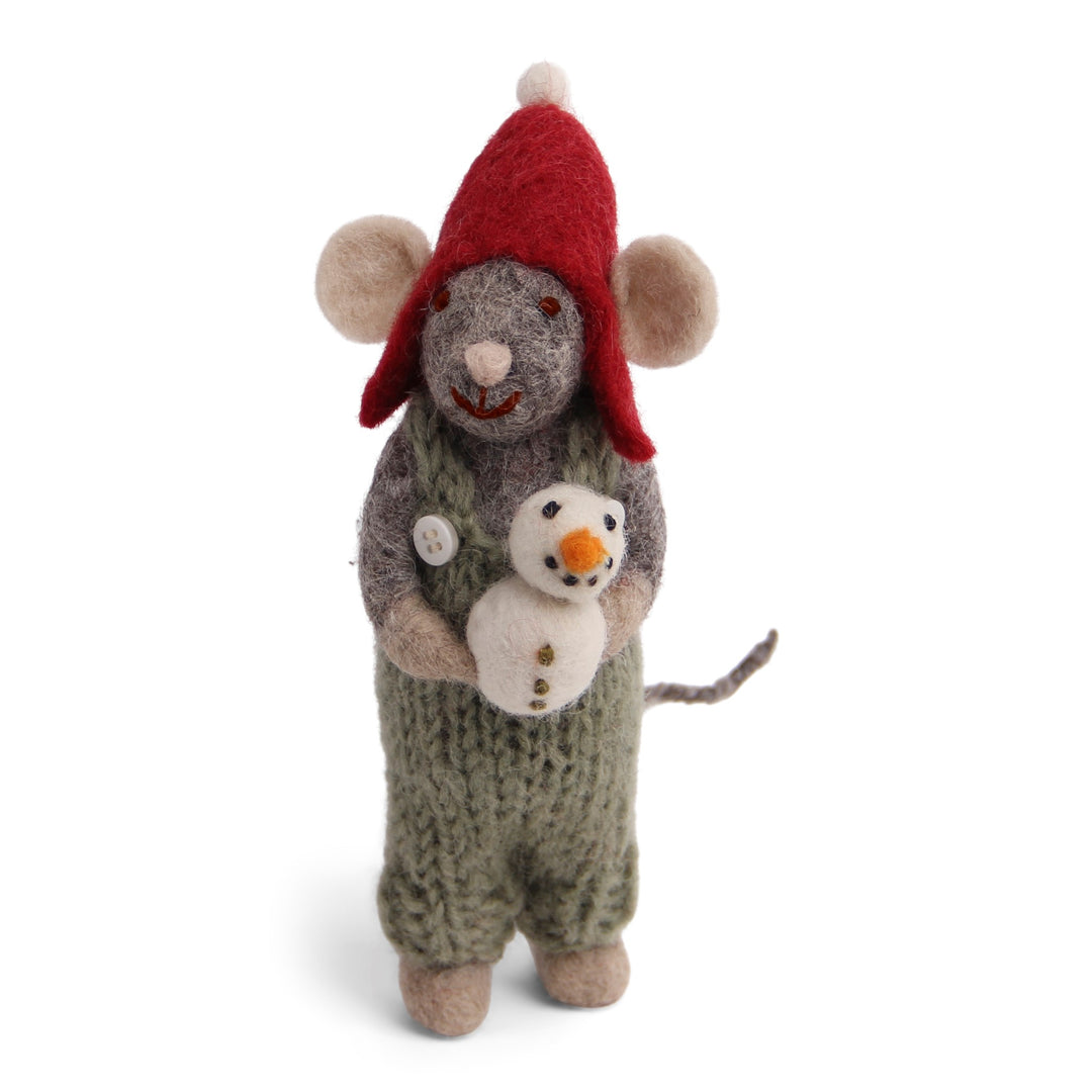 Small Grey Boy Mouse with Snowman