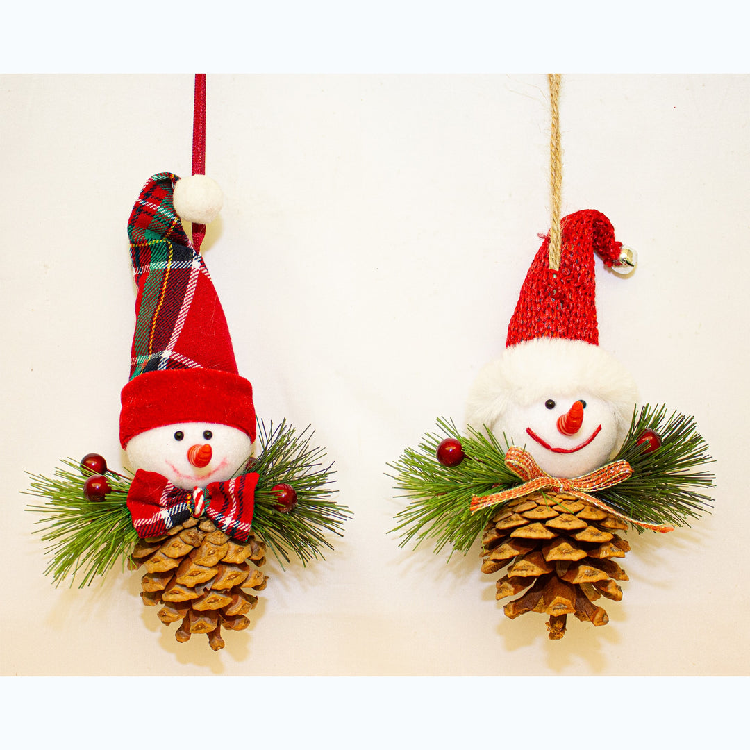 SNOWMAN PINE CONE HANGER 2 ASSORTED 15x13x7 cm