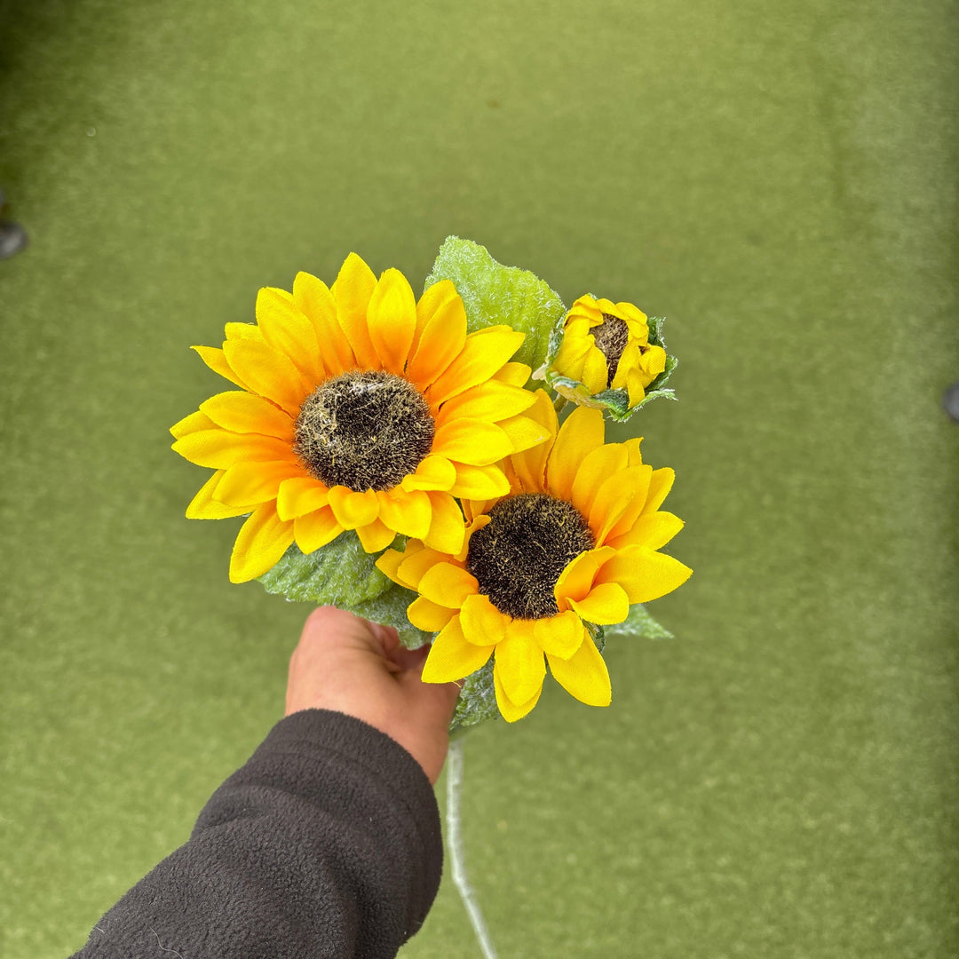 YELLOW SUNFLOWER SPRAY X 3, 62cm