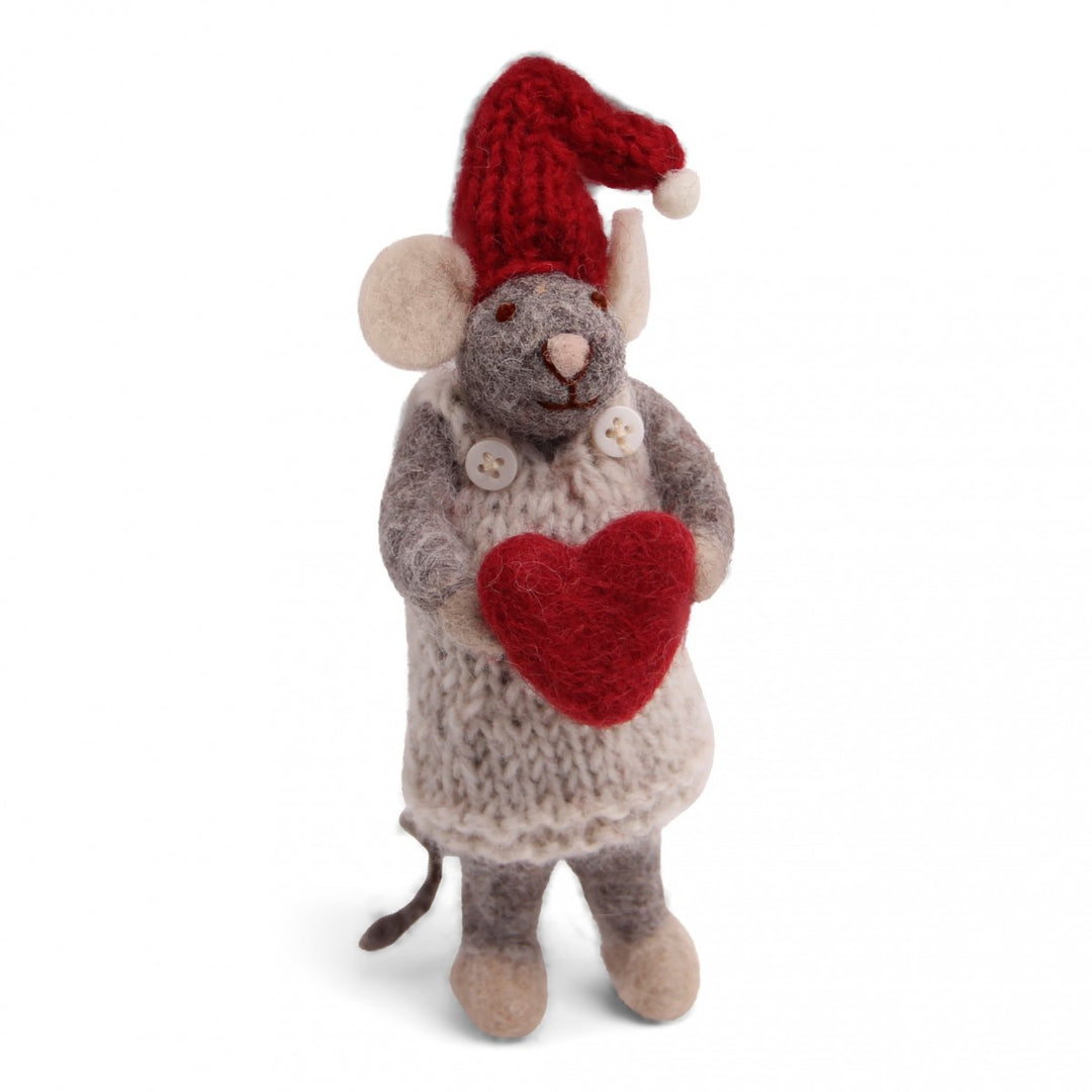 Small Grey Girly Mouse w/Heart