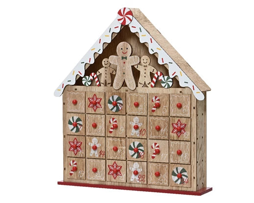 Advent calendar plywood house gingerbread print brown L.6.5cm x W.33.5cm x H.35cm