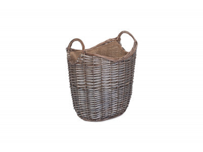 Scoop Neck Antique Wash Hessian Lined Basket Small