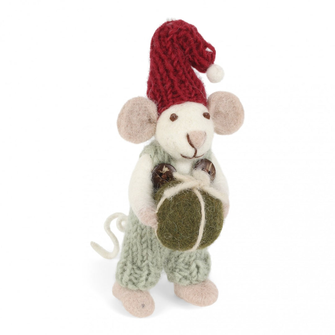 Small White Mouse w/Light Green Pants & Present