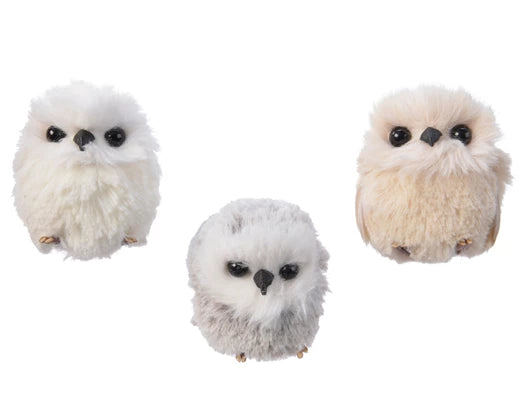 Owl polyester feathers 3col ass assorted L.6cm x W.6cm x H.7cm