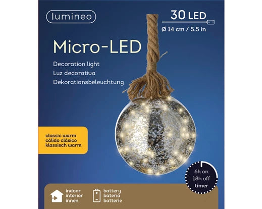 Micro LED ball steady BO indoor silver/classic warm dia14cm