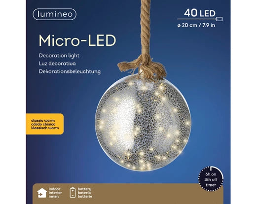 Micro LED ball steady BO indoor silver/classic warm dia20cm