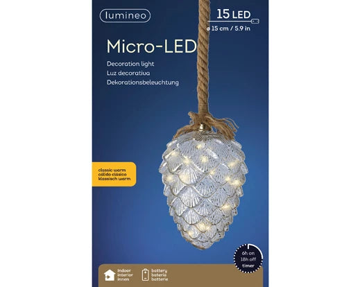 Micro LED pinecone steady BO indoor silver/classic warm dia15cm x H.21cm