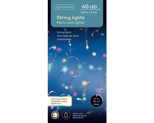 Micro LED stringlights steady BO indoor silver/soft multi L.295cm