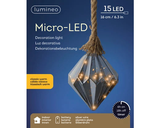 Micro LED diamond steady BO indoor smokey/classic warm dia16cm x H.20cm