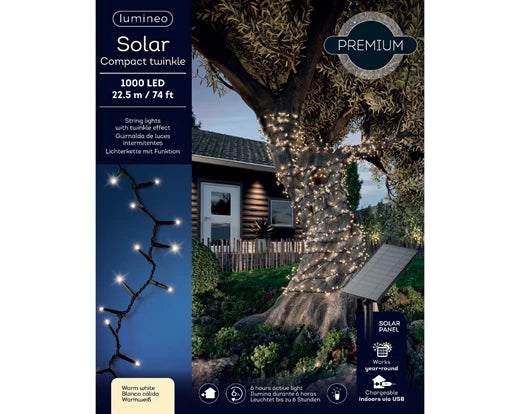 Solar compact lights pvc 8 function twinkle effect black/warm white L.2250cm