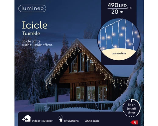 LED icicle lights gb 8 function twinkle effect outdoor white/warm white L.2000cm