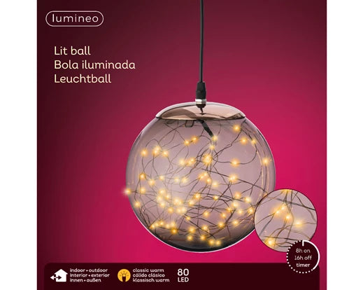 Micro LED ball gb plastic hanging steady outdoor smokey/classic warm dia20cm