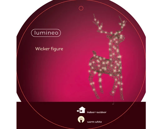 LED reindeer gb wicker steady outdoor dark brown/warm white L.26cm x W.86cm x H.147cm