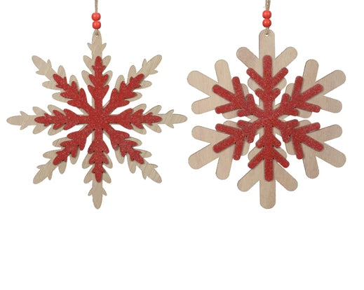 Snowflake plywood red glitter 2ass fsc mix 70% red/colour(s) dia20cm x H.0.6cm