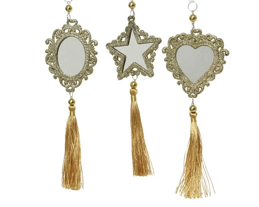 Mirror glass glitter w tassel 3ass light gold L.0.2cm x W.7cm x H.20cm