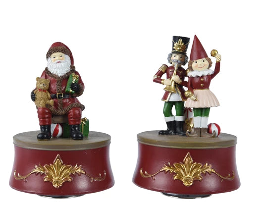 Music box polyresin round santa- nutcracker w puppet  orted L.11cm x W.11cm x H.15cm