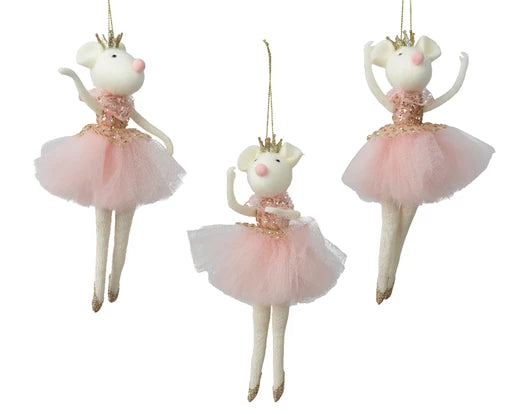 Mouse polyester with gold crown with skirt with spangle 3ass pink/colour(s) L.9cm x W.4cm x H.19.5cm