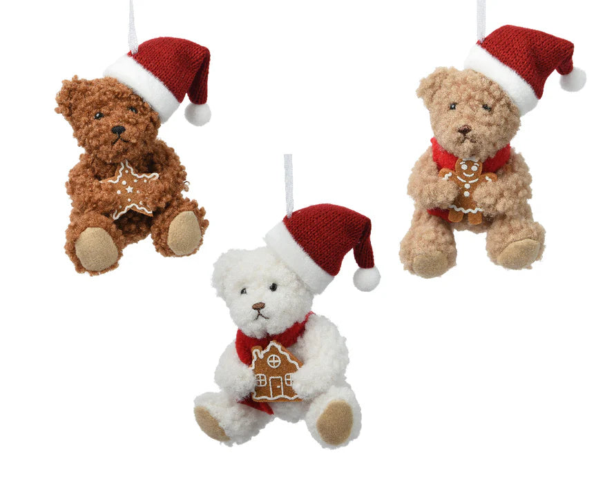 Bear polyester with red hat 3ass brown/colour(s) L.7cm x W.6cm x H.12cm