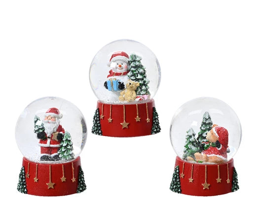 Snowglobe polyresin ball 3ass red/colour(s) dia8cm x H.10.2cm