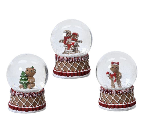 Snowglobe polyresin ball 3ass brown/colour(s) dia8cm x H.10.2cm