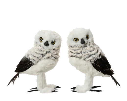 Owl artificial fur feathers 2ass grey L.11cm x W.8cm x H.16cm