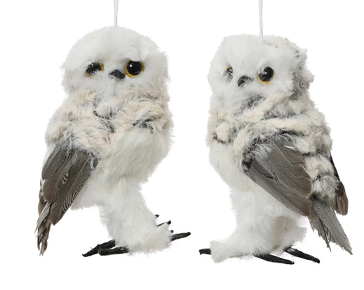 Owl artificial fur feathers  grey L.9cm x W.7cm x H.13cm