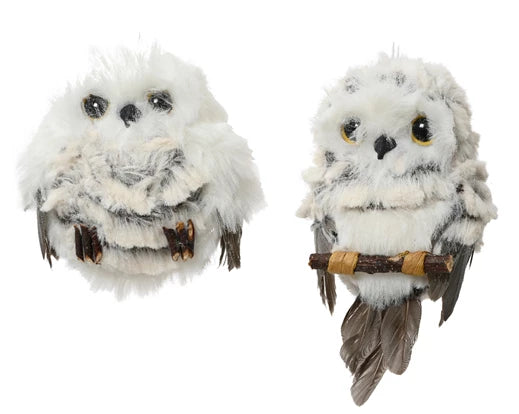 Owl artificial fur feathers  grey L.6cm x W.6cm x H.8cm