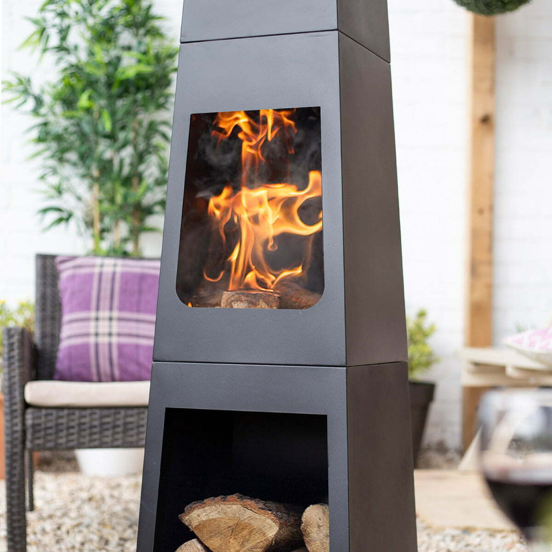 DISC MALMO STEEL CHIMENEA WITH LOG STORE