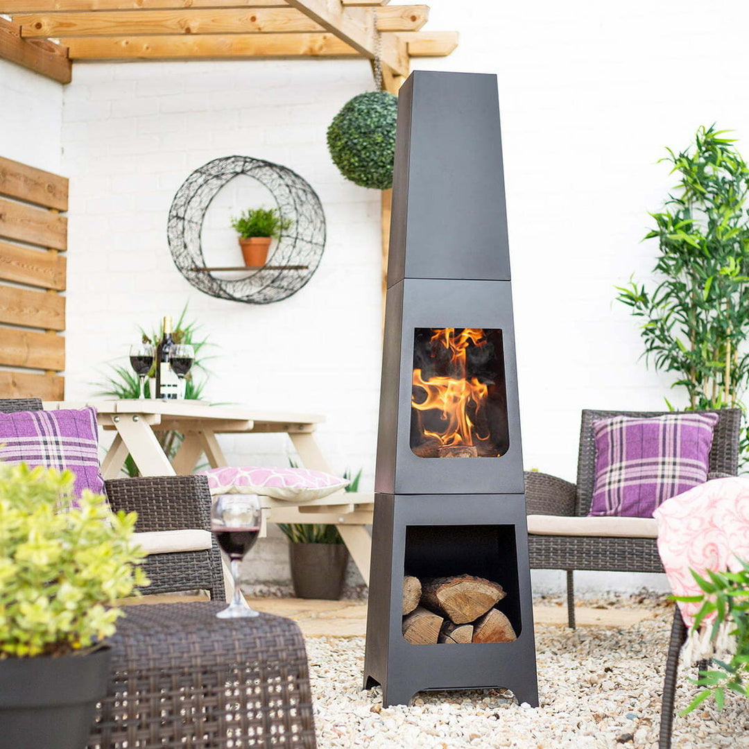 DISC MALMO STEEL CHIMENEA WITH LOG STORE