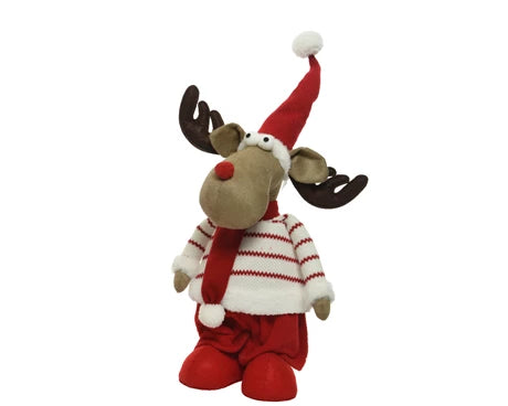 Deer polyester with hat, with scarf red/white L.23cm x W.32cm x H.90cm