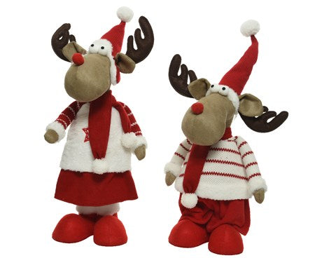 Deer polyester with hat with scarf  red/white L.23cm x W.32cm x H.90cm