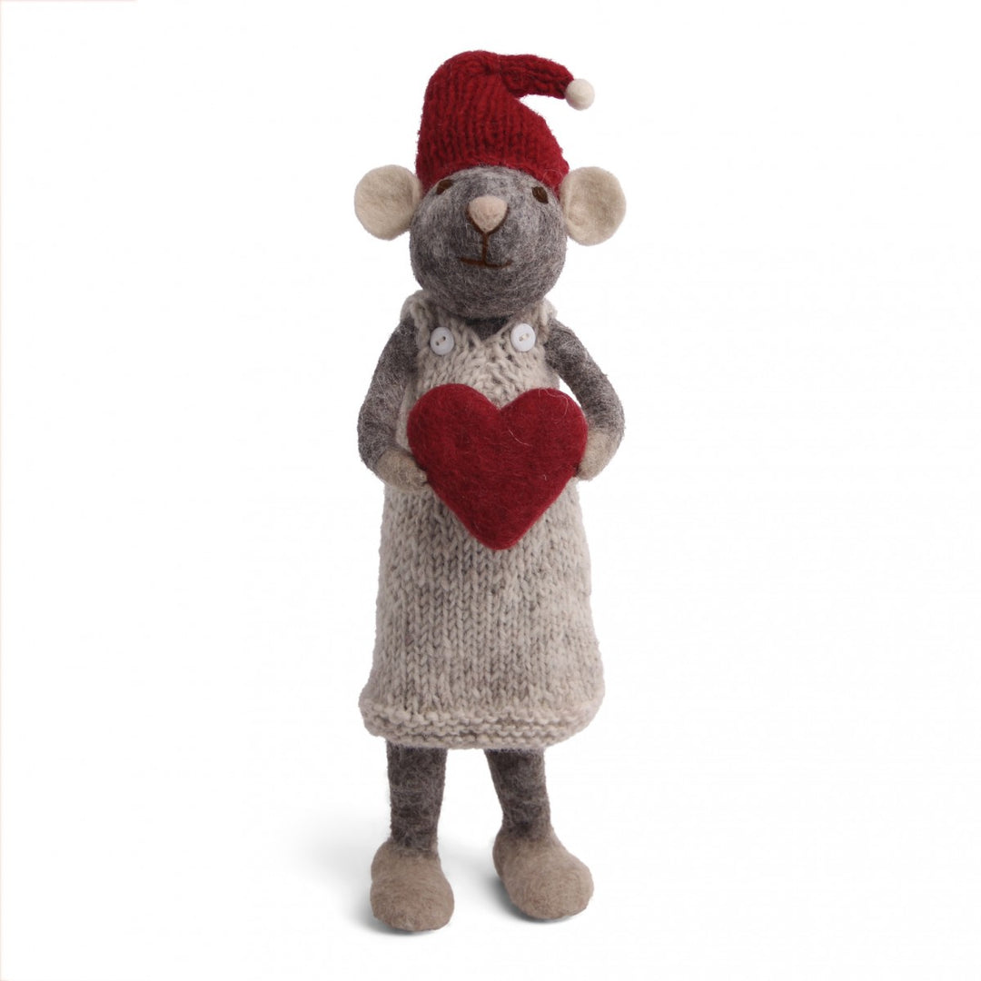 Big Grey Girly Mouse w/Heart