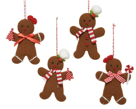 Gingerbread polyester with bow with chef hat 4ass brown/colour(s) L.7.5cm x W.11cm x H.1cm