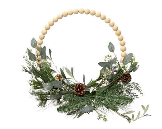 Modern wreath glitter wooden balls, pinecones,eucalyptus indoor green/colour(s)