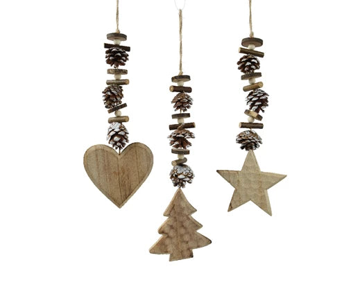 Figure firwood wooden star/tree/heart hangers 3ass fsc mix 70% blond L.3cm x W.10cm x H.26cm