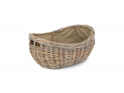 Boat Shaped Rattan Log Basket with Cordura Lining Small