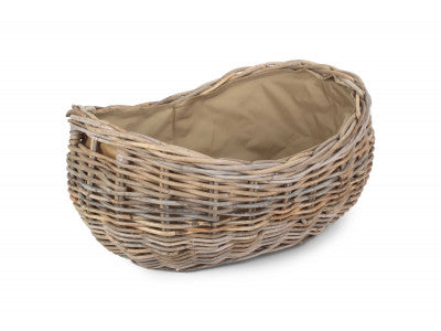 Boat Shaped Rattan Log Basket with Cordura Lining Large