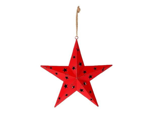 Iron Hollow Star Pendant L54W12H56   Red