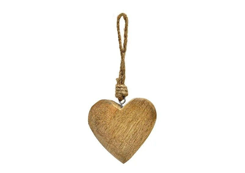 Hanger heart of mango wood natural 8x8x2cm