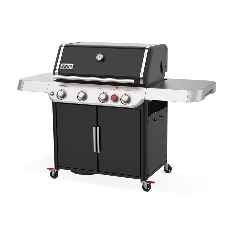 Right side view of a Weber Genesis E-425S BBQ on a white background