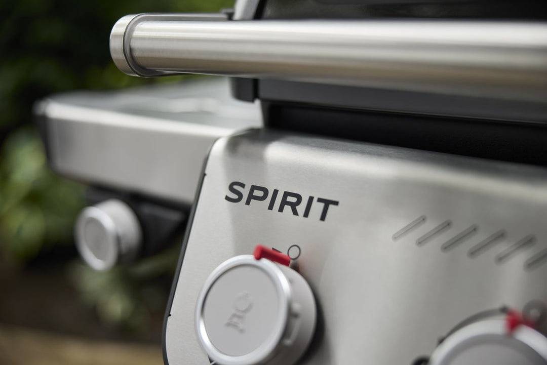 Weber Spirit logo on a gas barbecue