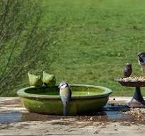 Bird bath ceramic round green