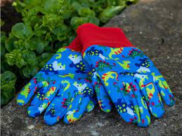 kids Dinosaur Garden Gloves Blue