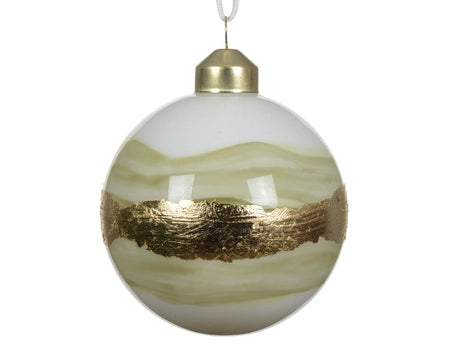 Bauble glass opaque color w colorflow, golden line winter white/colour(s) dia8cm